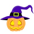 Halloween pumpkin vector with a blue witch hat