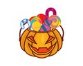 Halloween Pumpkin Bucket with Sweets Illustration