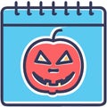 Halloween pumpkin with calendar icon in flat style. Royalty Free Stock Photo