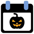 Halloween pumpkin with calendar icon in flat style. Royalty Free Stock Photo