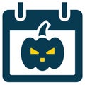 Halloween pumpkin with calendar icon in flat style. Royalty Free Stock Photo