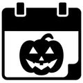 Halloween pumpkin with calendar icon in flat style. Royalty Free Stock Photo