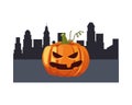 Halloween pumpkin cartoon at city vector design