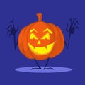 Halloween Pumpkin Cartoon Funny Illustration Shining on Dark Night Blue