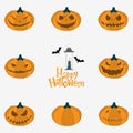 Halloween pumpkin carving set. Happy Halloween typography with lantern. Vector.