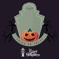 Halloween pumpkin carving and tombstone. Halloween full moon background. Vector