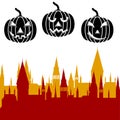 Halloween pumpkin and castle tower. Vector illustration Royalty Free Stock Photo