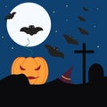 Halloween pumpkin in cemetery vector