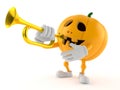 Halloween pumpkin character playing the trumpet