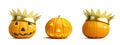 Halloween pumpkin crown on a white background 3D illustration,