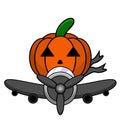 Halloween pumpkin cute mascot riding a plane Royalty Free Stock Photo