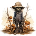 Halloween pumpkin cute scarecrow isolated on white background. Generative AI Royalty Free Stock Photo