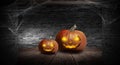 Halloween pumpkin on a dark background with smoke and fog at night Royalty Free Stock Photo