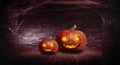 Halloween pumpkin on a dark background with smoke and fog at night Royalty Free Stock Photo