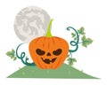 Halloween pumpkin with dark face in the field at night Royalty Free Stock Photo