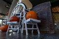 Halloween pumpkin decoration, festive orange pumpkins