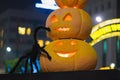 Halloween pumpkin decoration at night. Illuminated pumpkins Royalty Free Stock Photo
