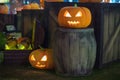 Halloween pumpkin decoration at night. Illuminated pumpkins Royalty Free Stock Photo