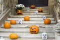 Halloween pumpkin decoration on stairs Royalty Free Stock Photo