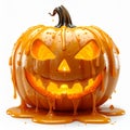 Halloween Pumpkin with Dripping Caramel Isolated on White Background Royalty Free Stock Photo