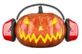 Halloween pumpkin with ear defenders, 3D rendering