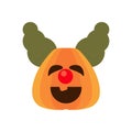 Halloween pumpkin with evil clown flat style icon