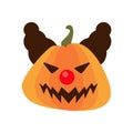 Halloween pumpkin with evil clown flat style icon