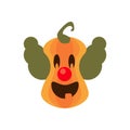 Halloween pumpkin with evil clown flat style icon
