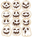 Halloween pumpkin face cute cartoon characteristic character emotions, individual elements on a white background set autumn Royalty Free Stock Photo