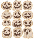 Halloween pumpkin face cute cartoon characteristic character emotions, individual elements on a white background set autumn Royalty Free Stock Photo