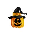 Halloween pumpkin face with hat witch design vector