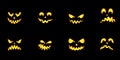 Halloween pumpkin face icon set. Scary, funny, happy, smile, creepy and spooky ghost faces. Royalty Free Stock Photo