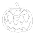 Halloween pumpkin with face illustration drawn by one line. Autumn holidays. Vector