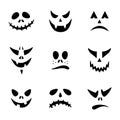 Set of Halloween pumpkin faces icons. Scary faces isolated on white background. Vector illustration, flat style. Royalty Free Stock Photo