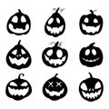 Halloween pumpkin faces icon set. Pumpkin silhouettes smile on white background Royalty Free Stock Photo