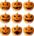 Halloween pumpkin faces set on white. Royalty Free Stock Photo