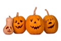 Halloween pumpkin, five funny faces, on white background