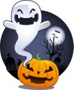 Halloween Pumpkin Ghost in Cemetery Royalty Free Stock Photo