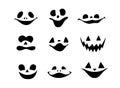 Halloween pumpkin or ghost faces vector set. Spooky pumpkin smile isolated on white background. Royalty Free Stock Photo