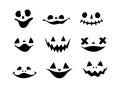 Halloween pumpkin or ghost faces vector set. Spooky pumpkin smile isolated on white background. Royalty Free Stock Photo