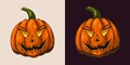 Halloween pumpkin with glowing eyes, grinning smile. Stylization for female face
