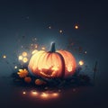 Halloween pumpkin with glowing lights on dark background, 3d illustration AI Generated Royalty Free Stock Photo