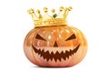 Halloween Pumpkin with Golden Crown, 3D rendering