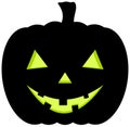 Halloween pumpkin with green eyes icon. Vector illustration