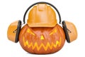 Halloween pumpkin with hardhat and ear defenders, 3D rendering