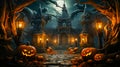 Halloween Pumpkin Haunted Mansion House Spooky Ghost Trick Or Treat Jack O Lantern AI Generated