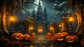 Halloween Pumpkin Haunted Mansion House Spooky Ghost Trick Or Treat Jack O Lantern AI Generated