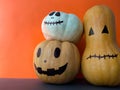 Halloween pumpkin head jack lantern decor on orange background Royalty Free Stock Photo