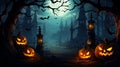 Halloween pumpkin head jack lantern on wooden background Royalty Free Stock Photo