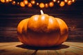 Halloween pumpkin with holiday lights Royalty Free Stock Photo